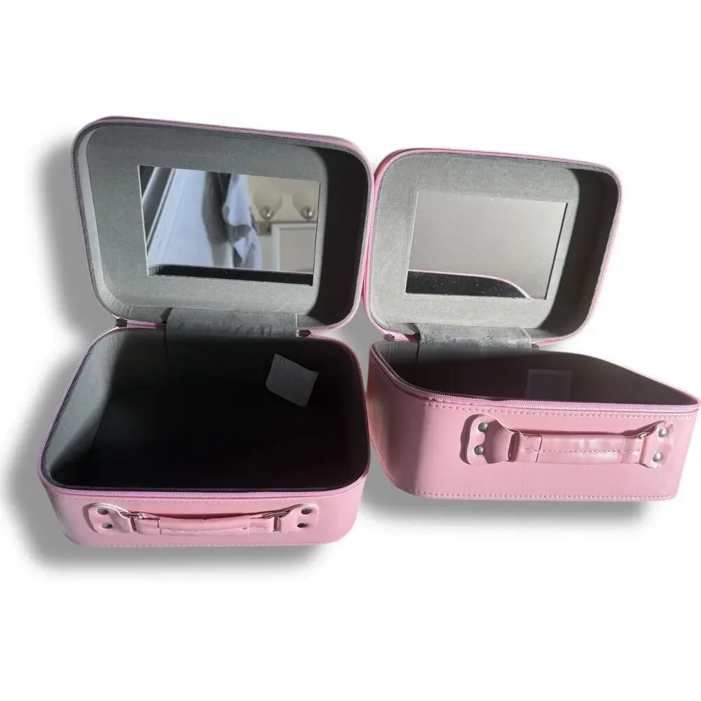 Pair 2 Hello Kitty Makeup Cosmetic Beauty Case Organizer Mirror Pink Hard